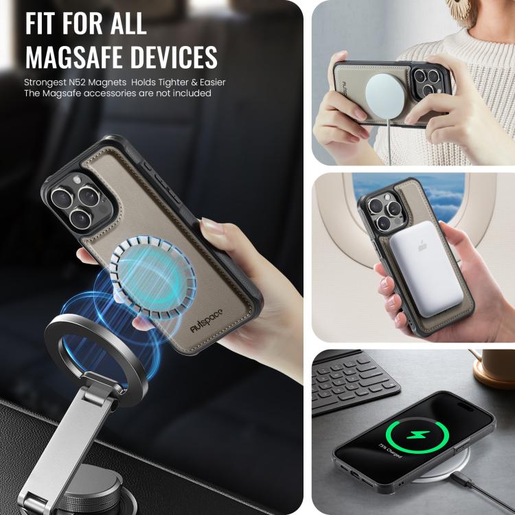 For iPhone 15 Pro AutSpace A13 MagSafe Magnetic RFID Flip Card Bag Phone Case