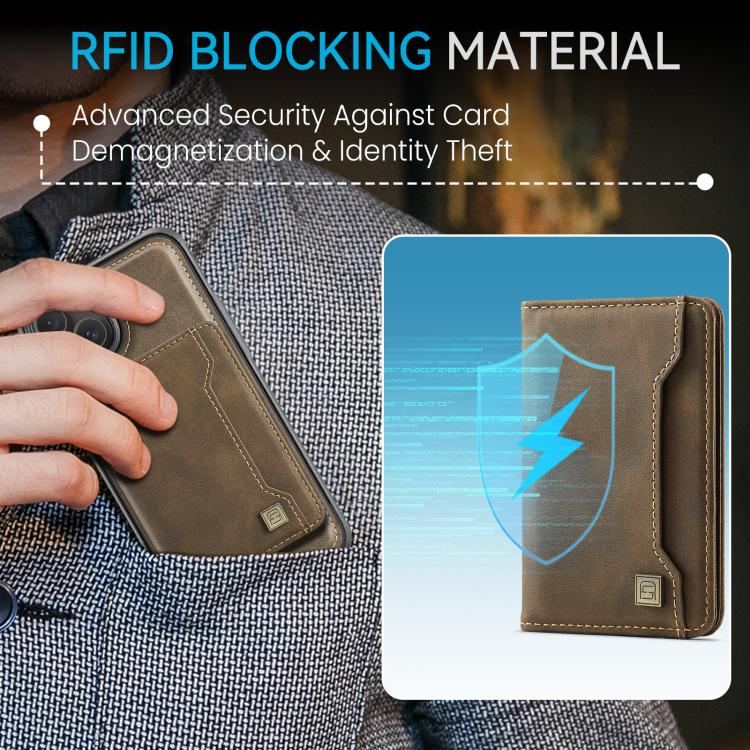 For iPhone 15 AutSpace A13 MagSafe Magnetic RFID Flip Card Bag Phone Case