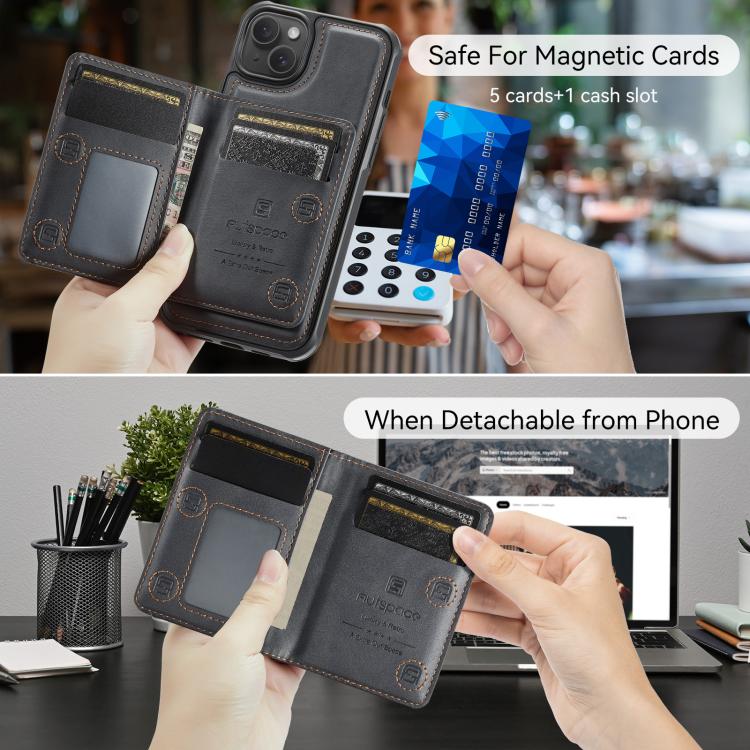 For iPhone 15 AutSpace A13 MagSafe Magnetic RFID Flip Card Bag Phone Case