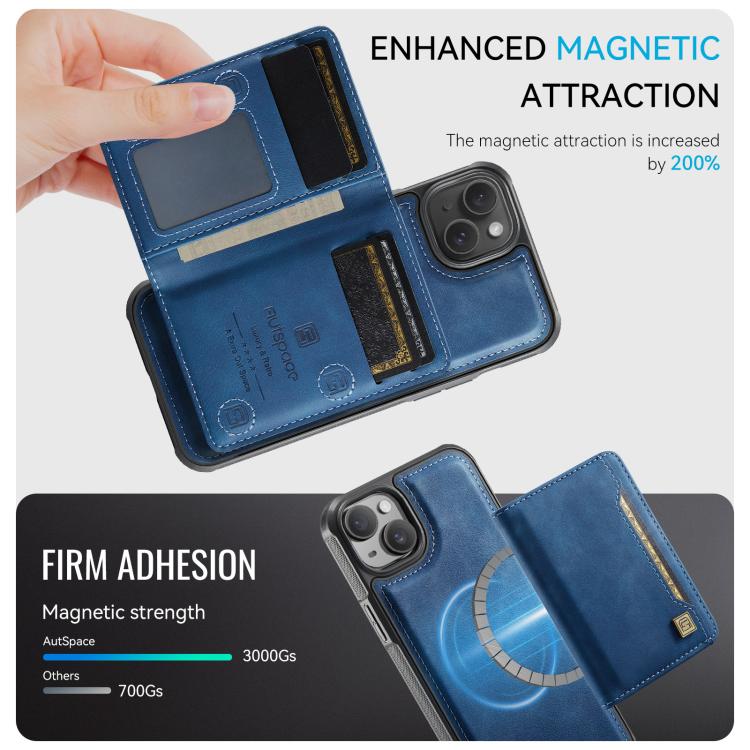For iPhone 14 Plus AutSpace A13 MagSafe Magnetic RFID Flip Card Bag Phone Case