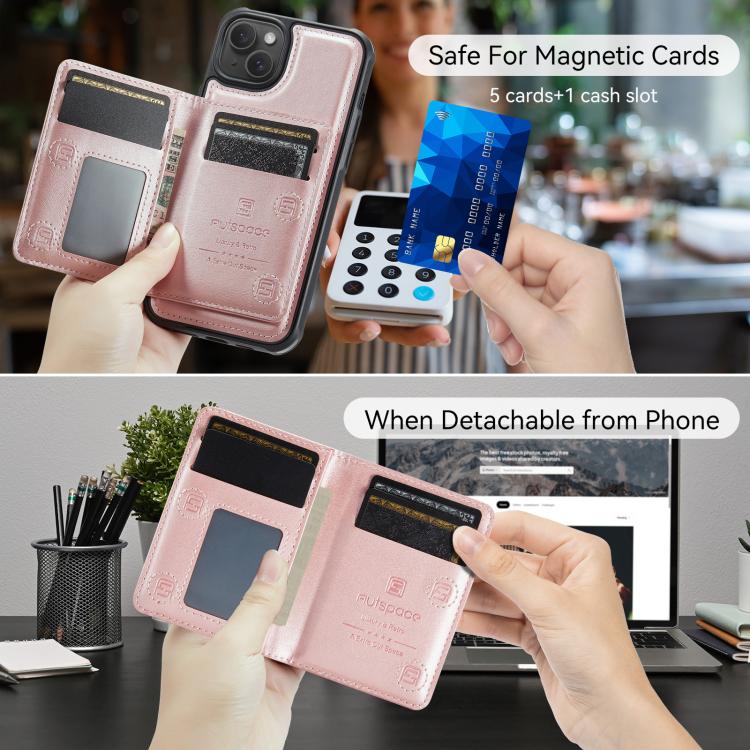 For iPhone 14 Plus AutSpace A13 MagSafe Magnetic RFID Flip Card Bag Phone Case
