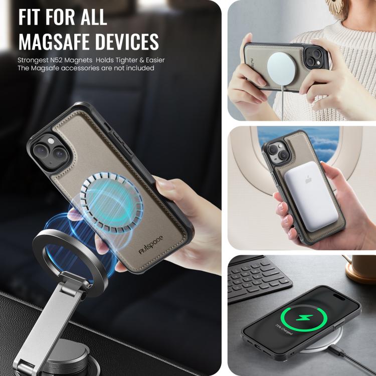 For iPhone 14 Plus AutSpace A13 MagSafe Magnetic RFID Flip Card Bag Phone Case
