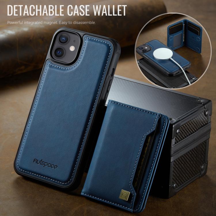 For iPhone 12 AutSpace A13 MagSafe Magnetic RFID Flip Card Bag Phone Case