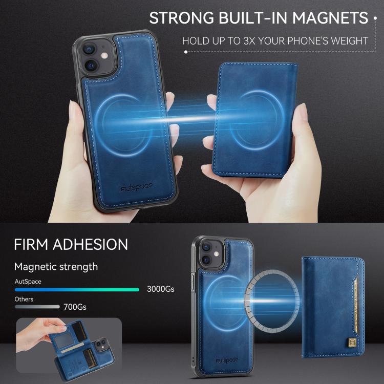 For iPhone 12 AutSpace A13 MagSafe Magnetic RFID Flip Card Bag Phone Case