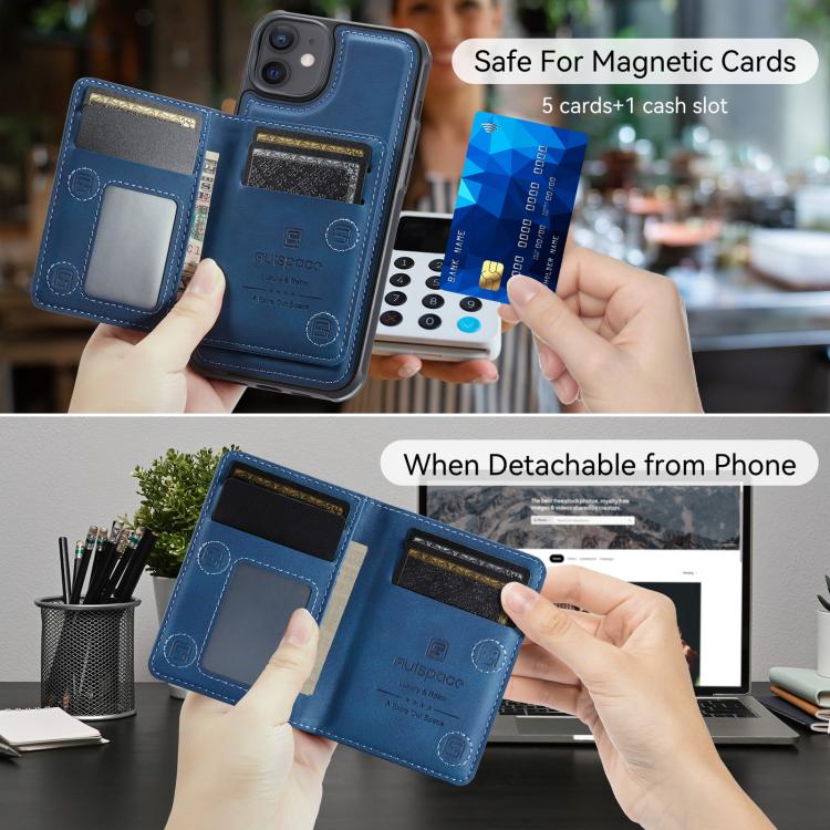 For iPhone 12 AutSpace A13 MagSafe Magnetic RFID Flip Card Bag Phone Case
