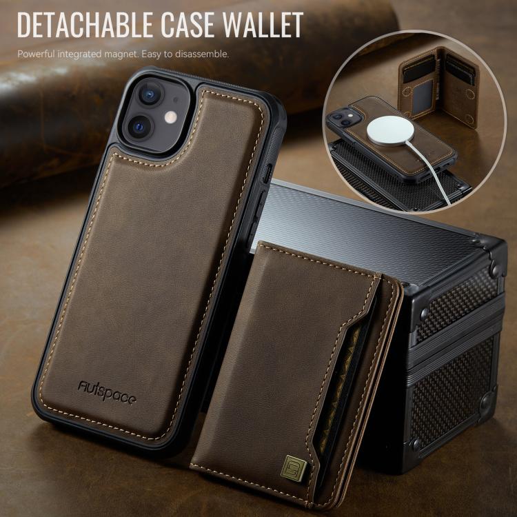 For iPhone 12 AutSpace A13 MagSafe Magnetic RFID Flip Card Bag Phone Case