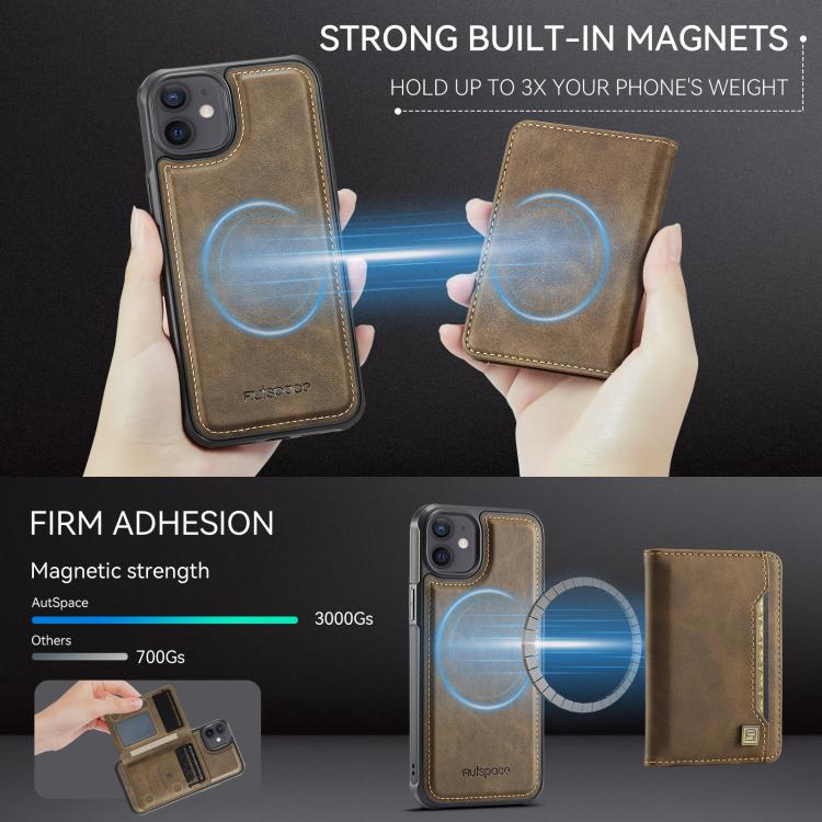 For iPhone 12 AutSpace A13 MagSafe Magnetic RFID Flip Card Bag Phone Case