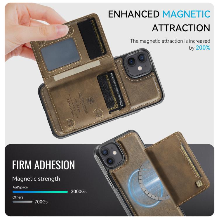 For iPhone 12 AutSpace A13 MagSafe Magnetic RFID Flip Card Bag Phone Case