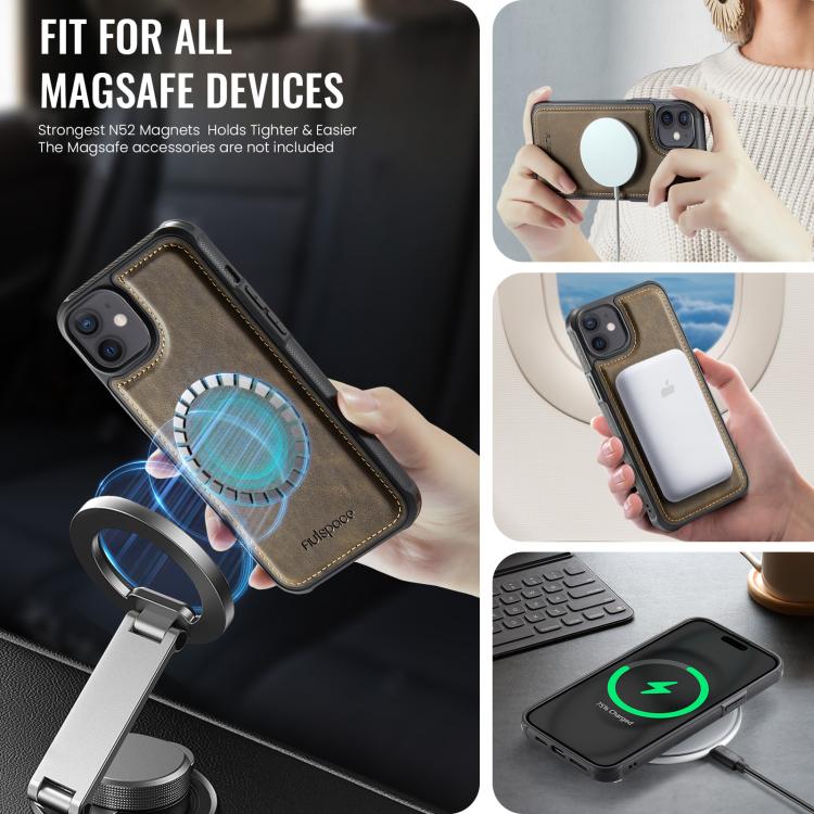 For iPhone 12 AutSpace A13 MagSafe Magnetic RFID Flip Card Bag Phone Case