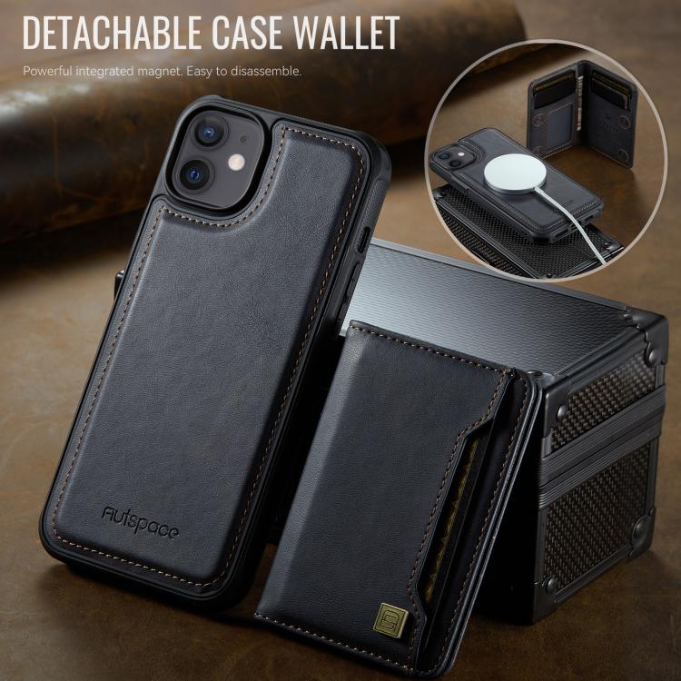 For iPhone 12 AutSpace A13 MagSafe Magnetic RFID Flip Card Bag Phone Case