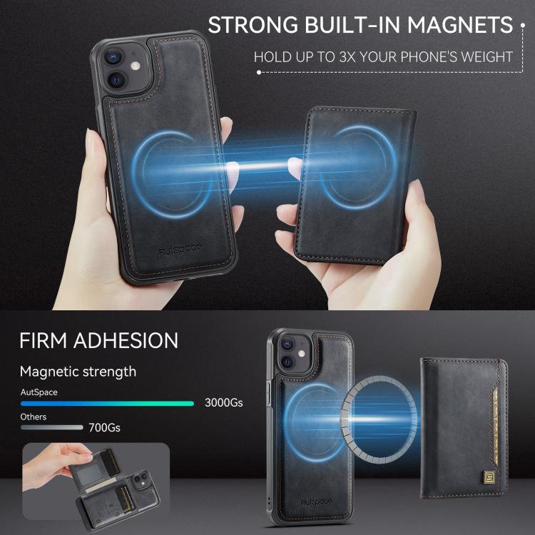 For iPhone 12 AutSpace A13 MagSafe Magnetic RFID Flip Card Bag Phone Case