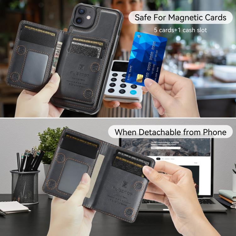 For iPhone 12 AutSpace A13 MagSafe Magnetic RFID Flip Card Bag Phone Case