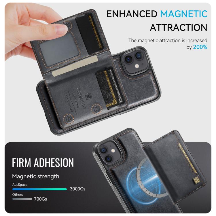 For iPhone 12 AutSpace A13 MagSafe Magnetic RFID Flip Card Bag Phone Case