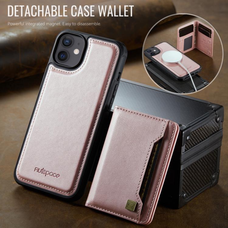For iPhone 12 AutSpace A13 MagSafe Magnetic RFID Flip Card Bag Phone Case