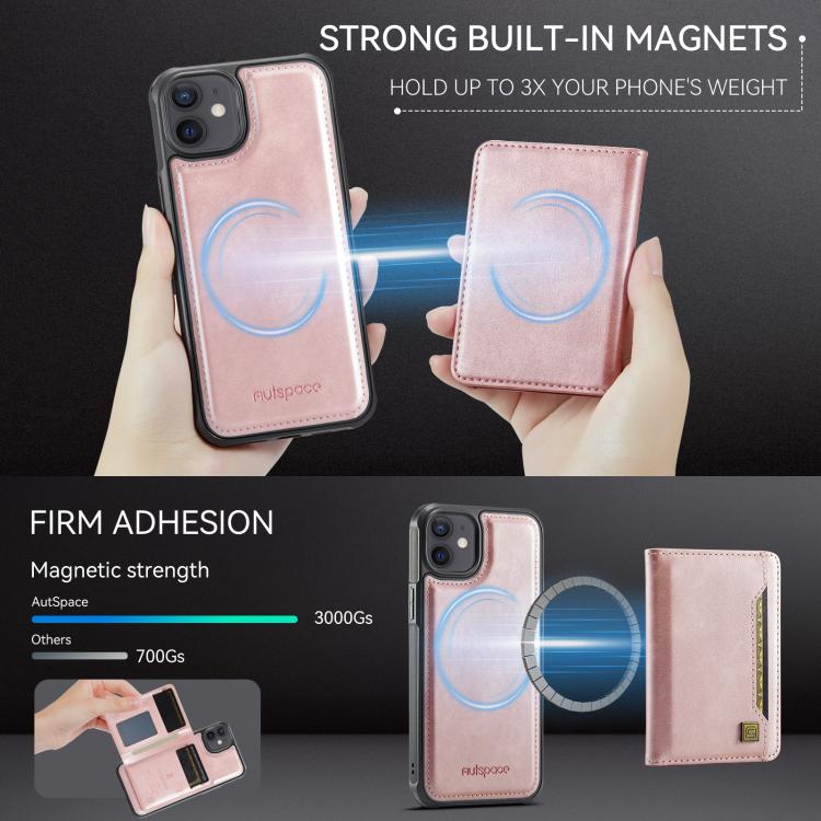 For iPhone 12 AutSpace A13 MagSafe Magnetic RFID Flip Card Bag Phone Case