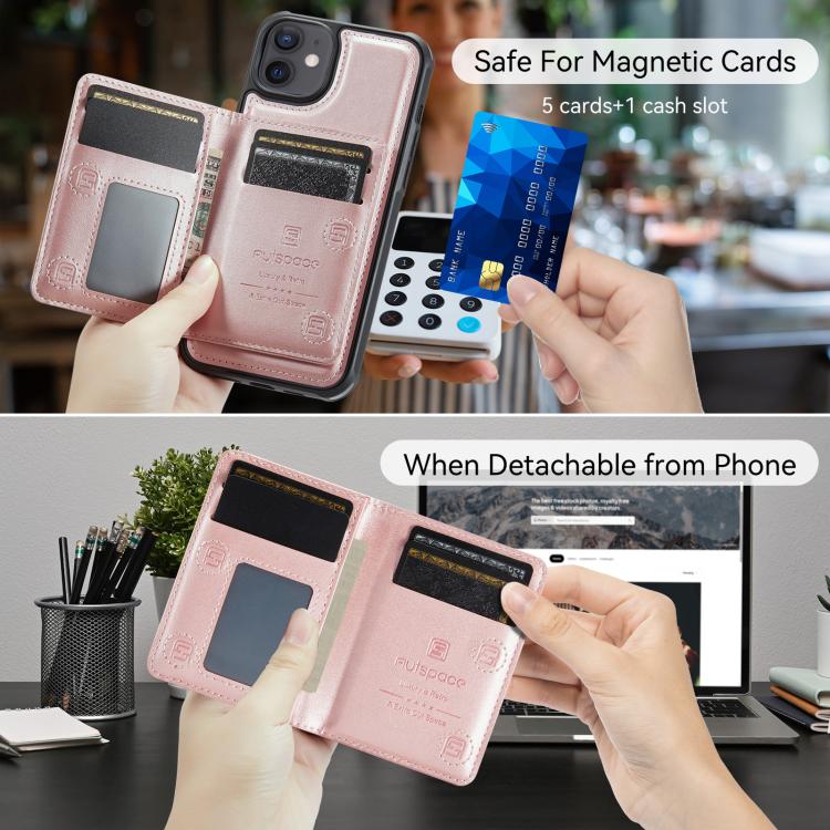 For iPhone 12 AutSpace A13 MagSafe Magnetic RFID Flip Card Bag Phone Case