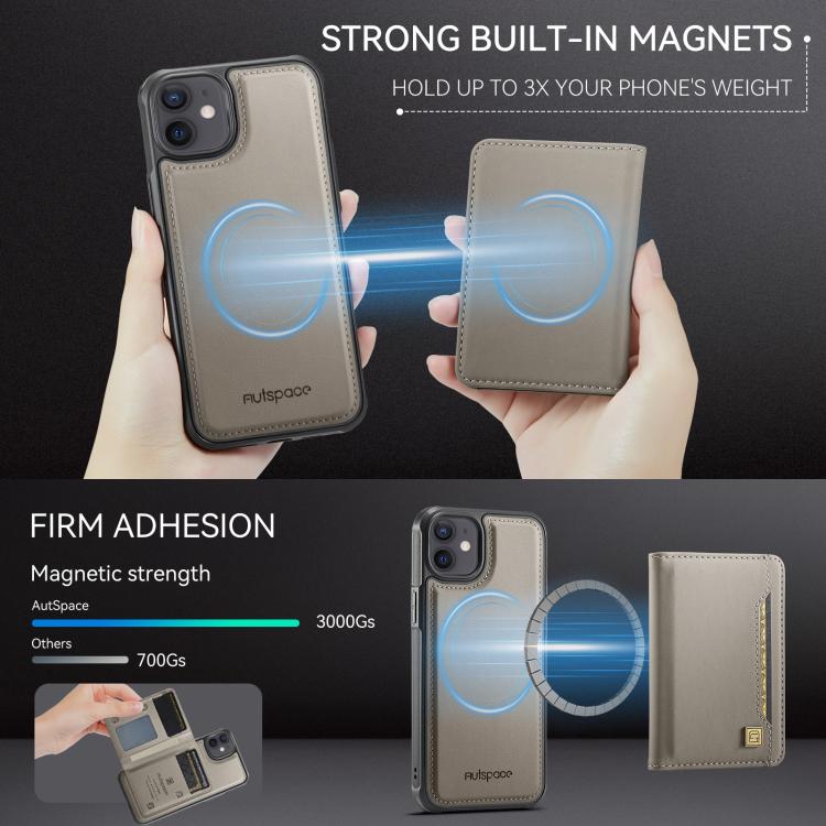 For iPhone 12 AutSpace A13 MagSafe Magnetic RFID Flip Card Bag Phone Case