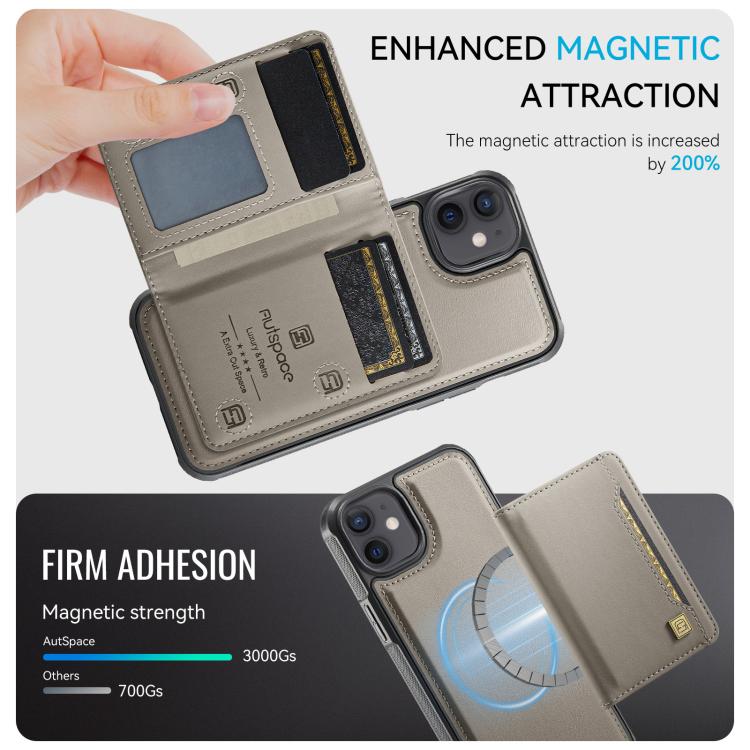 For iPhone 12 AutSpace A13 MagSafe Magnetic RFID Flip Card Bag Phone Case