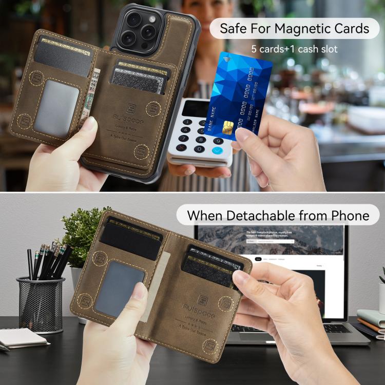For iPhone 12 Pro Max AutSpace A13 MagSafe Magnetic RFID Flip Card Bag Phone Case