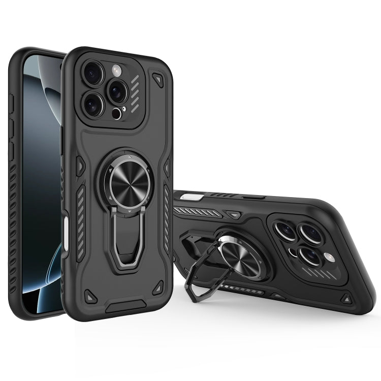 For iPhone 16 Pro Metal Rotating Bracket TPU + PC Magnetic Phone Case
