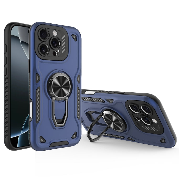 For iPhone 16 Pro Metal Rotating Bracket TPU + PC Magnetic Phone Case