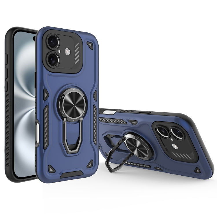 For iPhone 16 Plus Metal Rotating Bracket TPU + PC Magnetic Phone Case