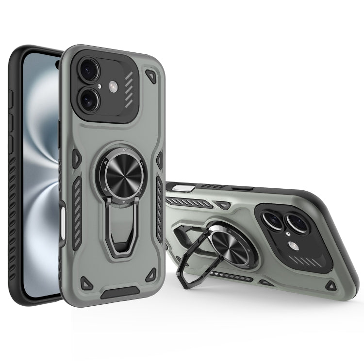 For iPhone 16 Plus Metal Rotating Bracket TPU + PC Magnetic Phone Case
