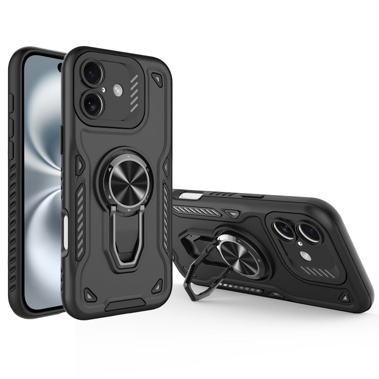 For iPhone 16 Metal Rotating Bracket TPU + PC Magnetic Phone Case