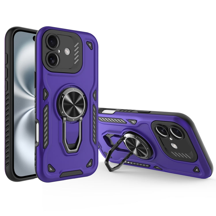 For iPhone 16 Metal Rotating Bracket TPU + PC Magnetic Phone Case