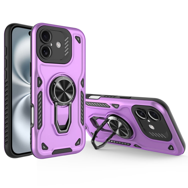 For iPhone 16 Metal Rotating Bracket TPU + PC Magnetic Phone Case