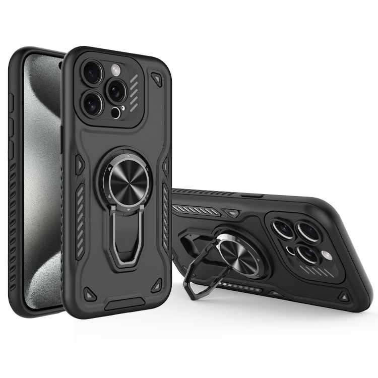 For iPhone 15 Pro Max Metal Rotating Bracket TPU + PC Magnetic Phone Case