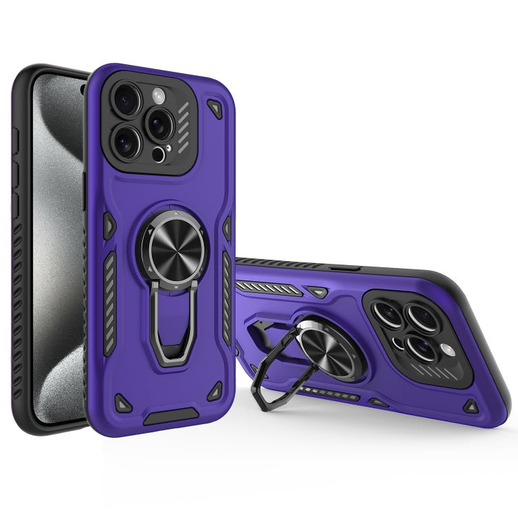 For iPhone 15 Pro Max Metal Rotating Bracket TPU + PC Magnetic Phone Case