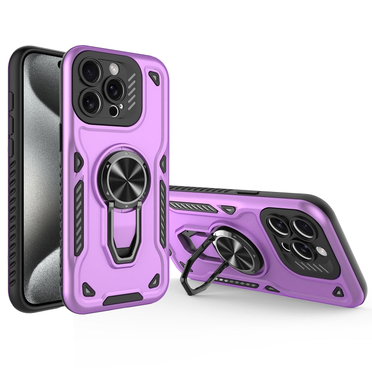 For iPhone 15 Pro Max Metal Rotating Bracket TPU + PC Magnetic Phone Case