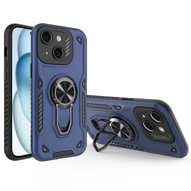 For iPhone 15 Plus Metal Rotating Bracket TPU + PC Magnetic Phone Case