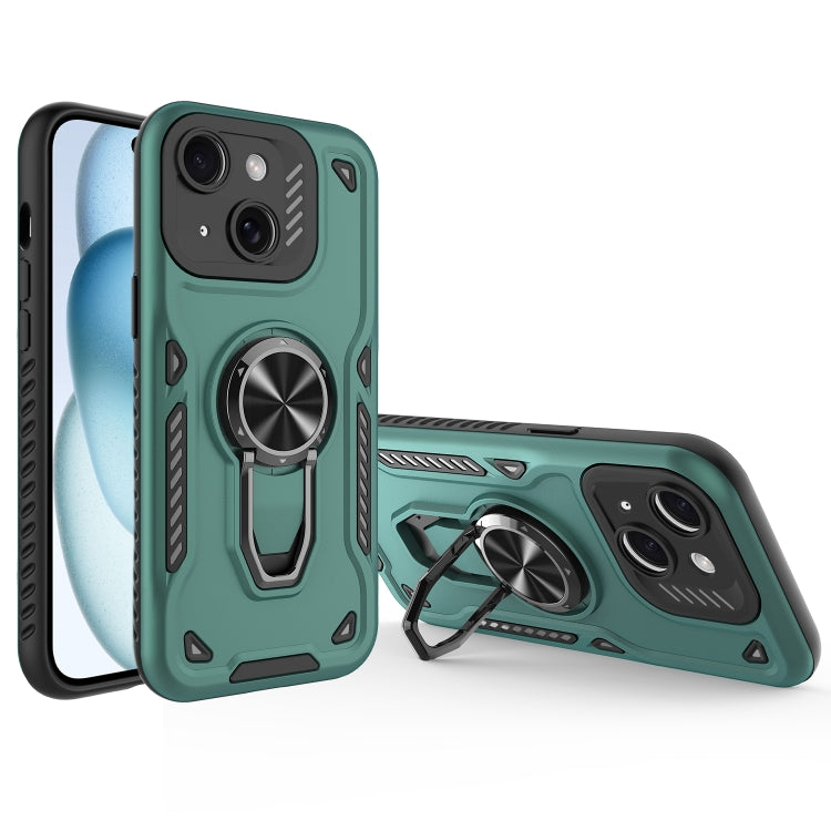 For iPhone 15 Plus Metal Rotating Bracket TPU + PC Magnetic Phone Case