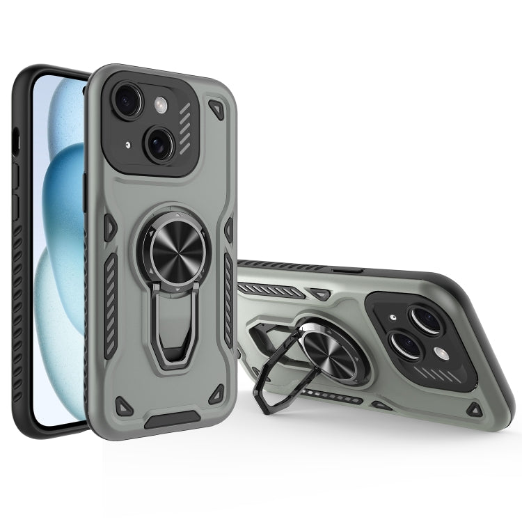 For iPhone 15 Plus Metal Rotating Bracket TPU + PC Magnetic Phone Case