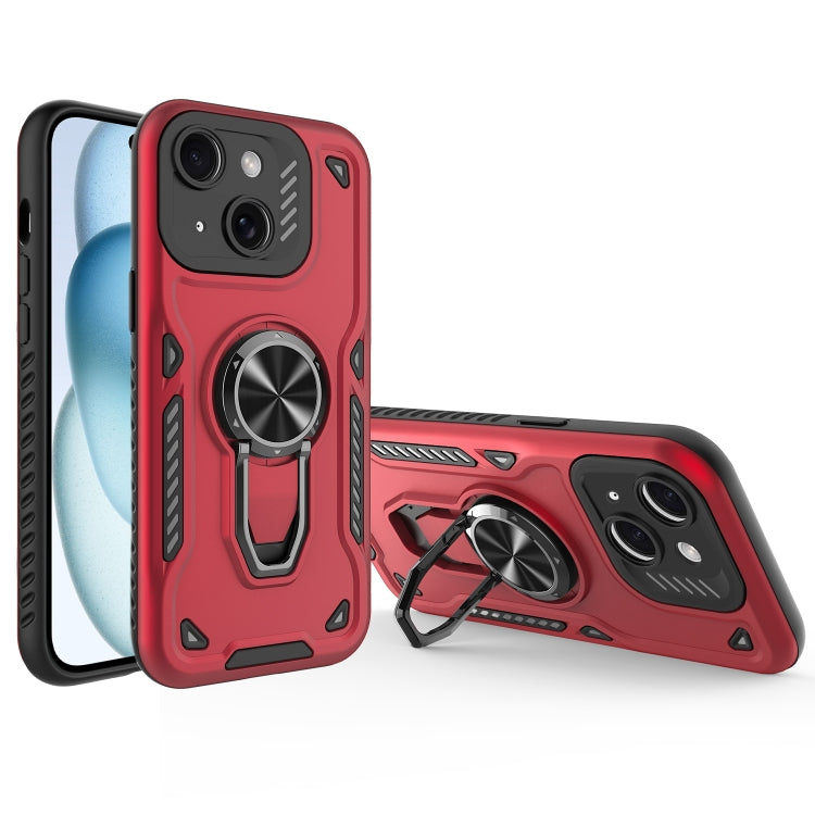 For iPhone 15 Plus Metal Rotating Bracket TPU + PC Magnetic Phone Case