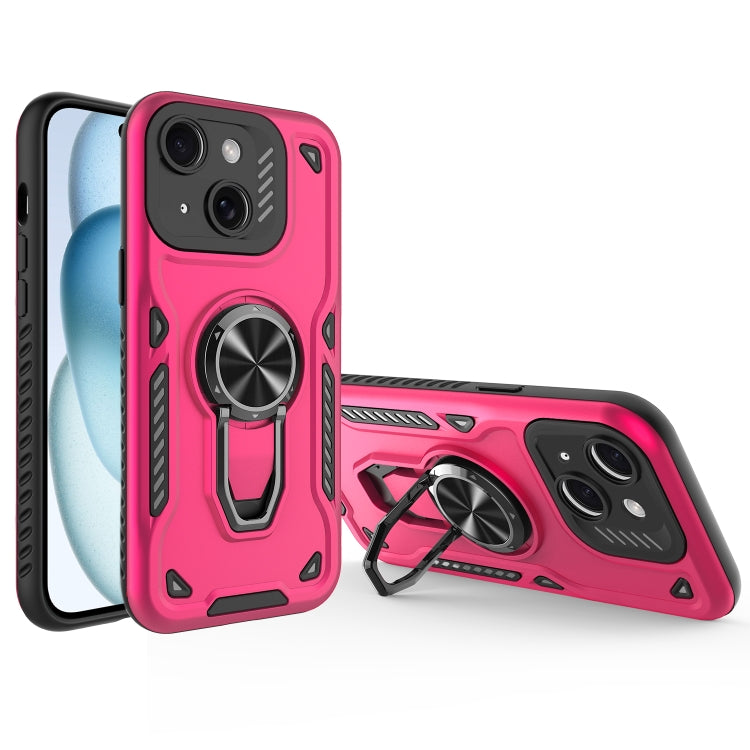 For iPhone 15 Plus Metal Rotating Bracket TPU + PC Magnetic Phone Case