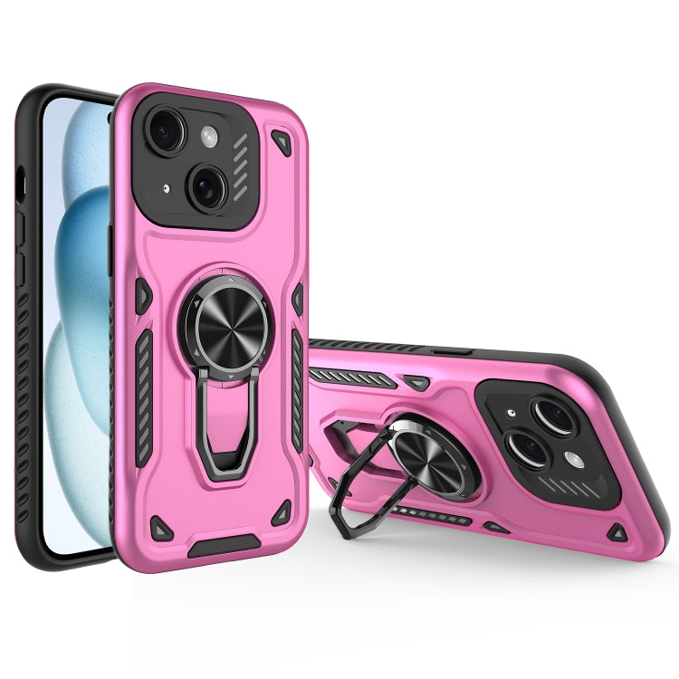For iPhone 15 Plus Metal Rotating Bracket TPU + PC Magnetic Phone Case