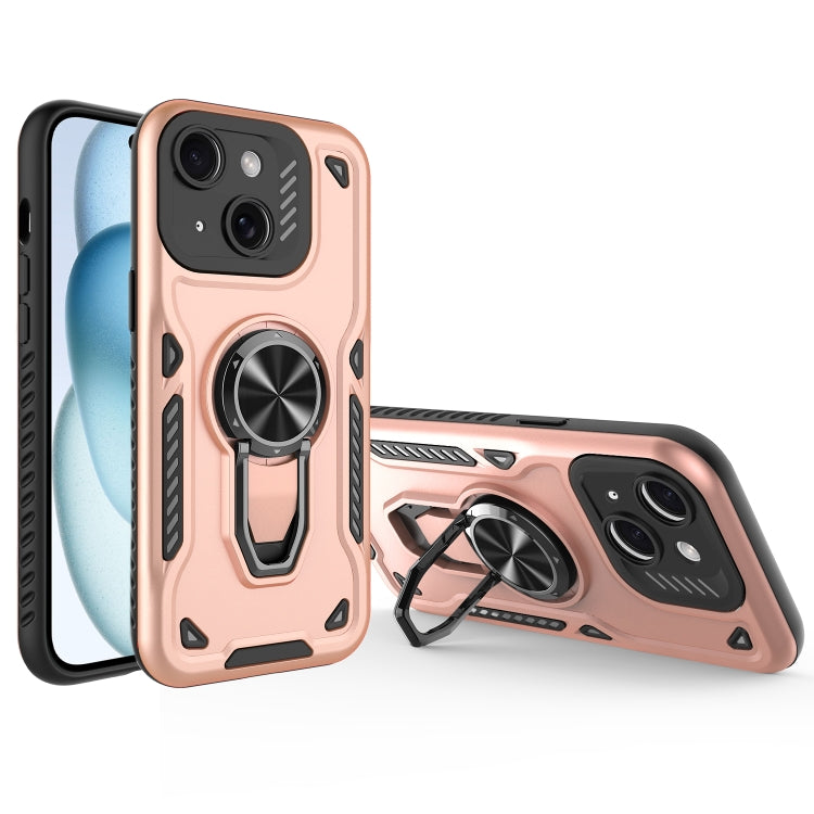 For iPhone 15 Plus Metal Rotating Bracket TPU + PC Magnetic Phone Case