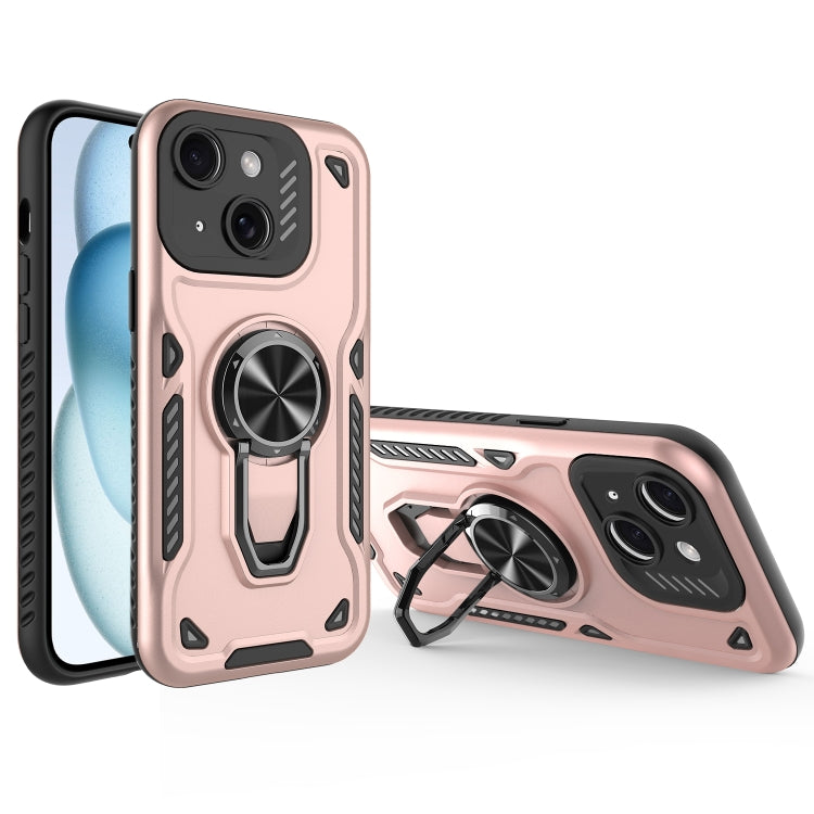 For iPhone 15 Plus Metal Rotating Bracket TPU + PC Magnetic Phone Case