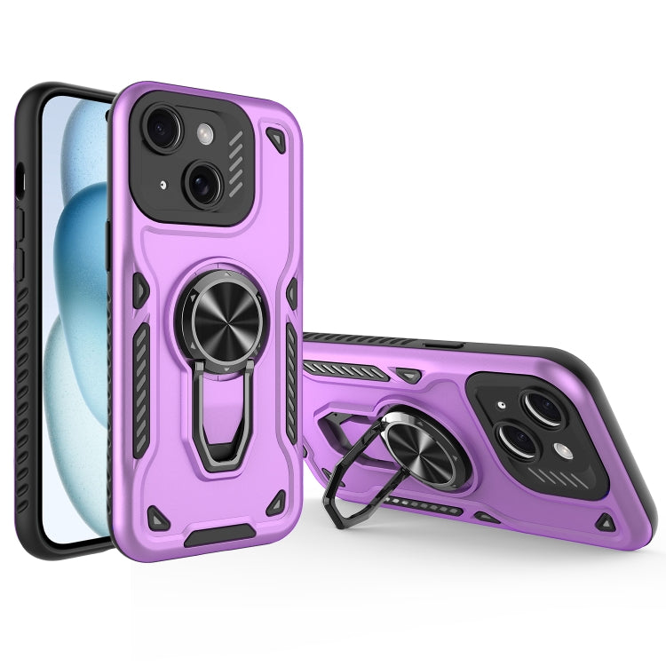 For iPhone 15 Plus Metal Rotating Bracket TPU + PC Magnetic Phone Case