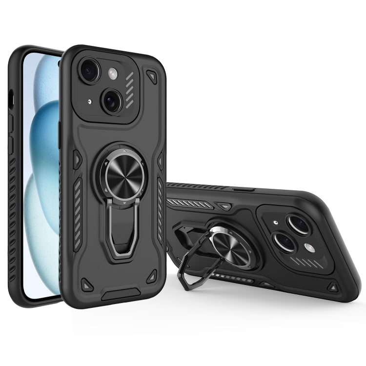 For iPhone 15 Metal Rotating Bracket TPU + PC Magnetic Phone Case