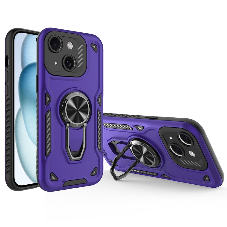 For iPhone 15 Metal Rotating Bracket TPU + PC Magnetic Phone Case