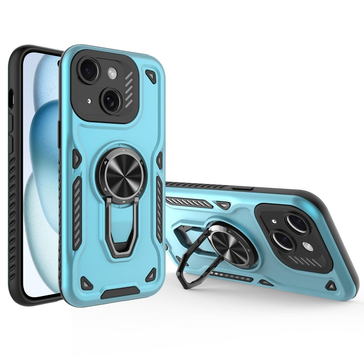 For iPhone 15 Metal Rotating Bracket TPU + PC Magnetic Phone Case