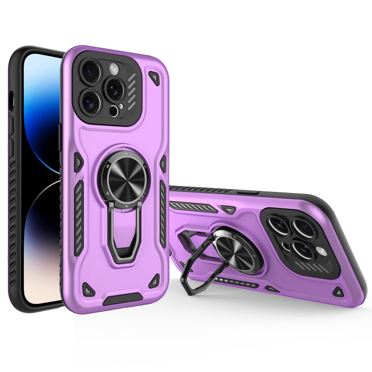 For iPhone 14 Pro Max Metal Rotating Bracket TPU + PC Magnetic Phone Case