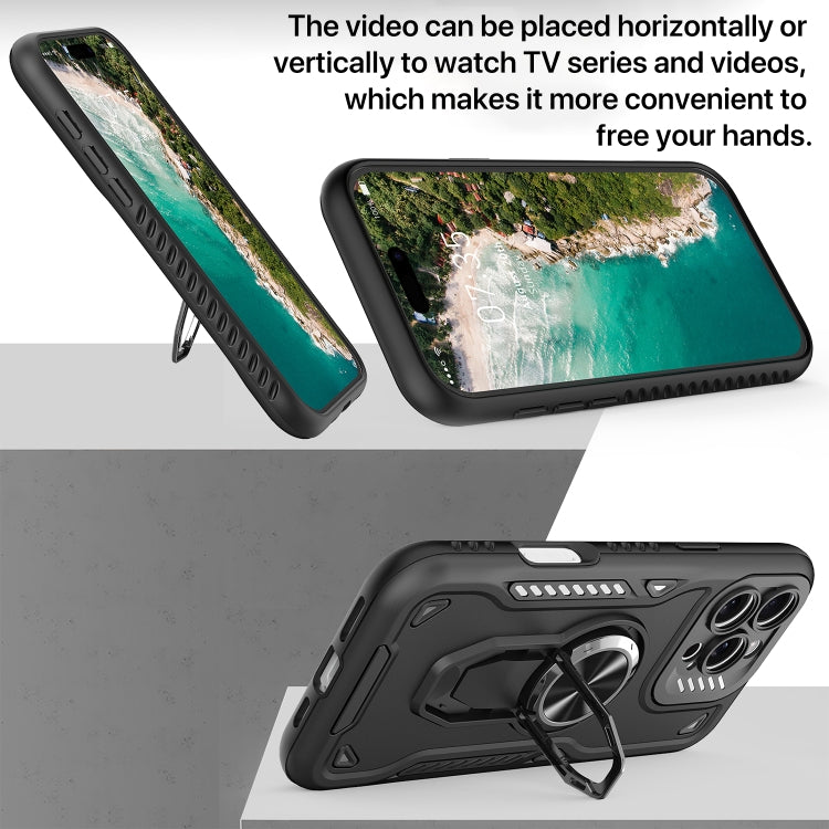 For iPhone 16 Pro Metal Rotating Bracket TPU + PC Magnetic Phone Case