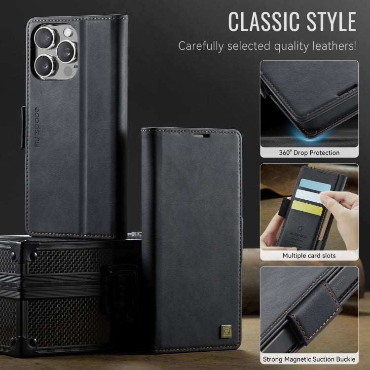 For iPhone 16 Pro Max AutSpace A11 Side Buckle MagSafe Magnetic RFID Phone Leather Case