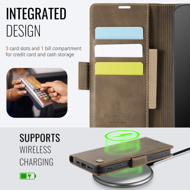 For iPhone 16 Pro AutSpace A11 Side Buckle MagSafe Magnetic RFID Phone Leather Case
