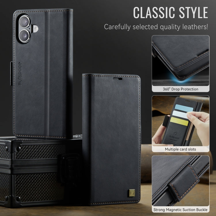 For iPhone 16 Plus AutSpace A11 Side Buckle MagSafe Magnetic RFID Phone Leather Case